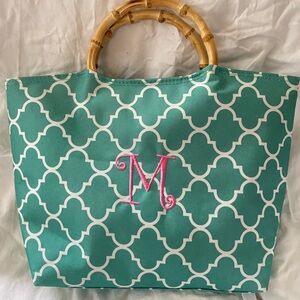 Home Essentials Aqua Tote with Bamboo Hand bag